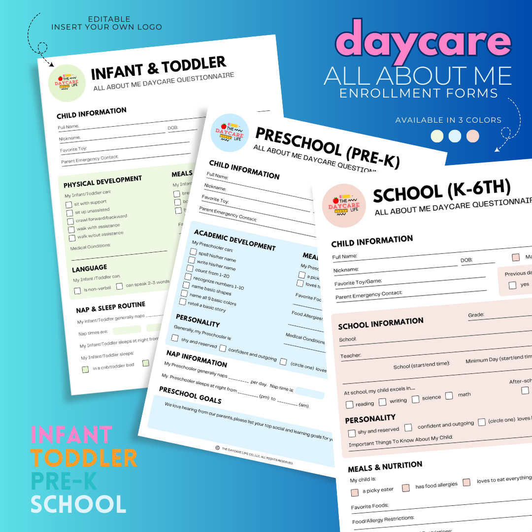 Daycare All About Me Enrollment Form (Editable)