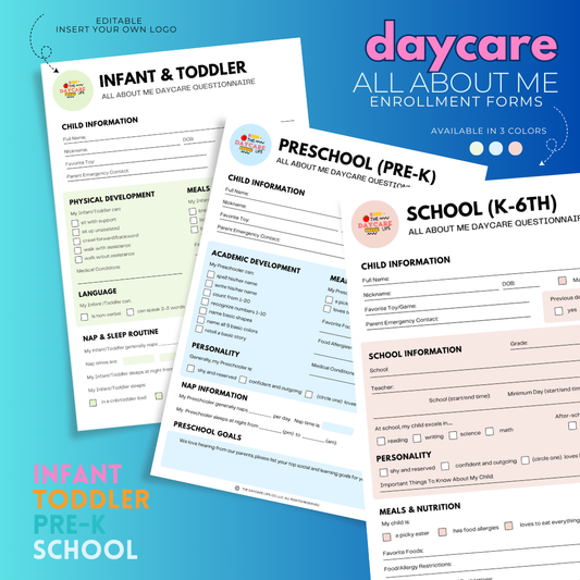Daycare All About Me Enrollment Form (Editable)
